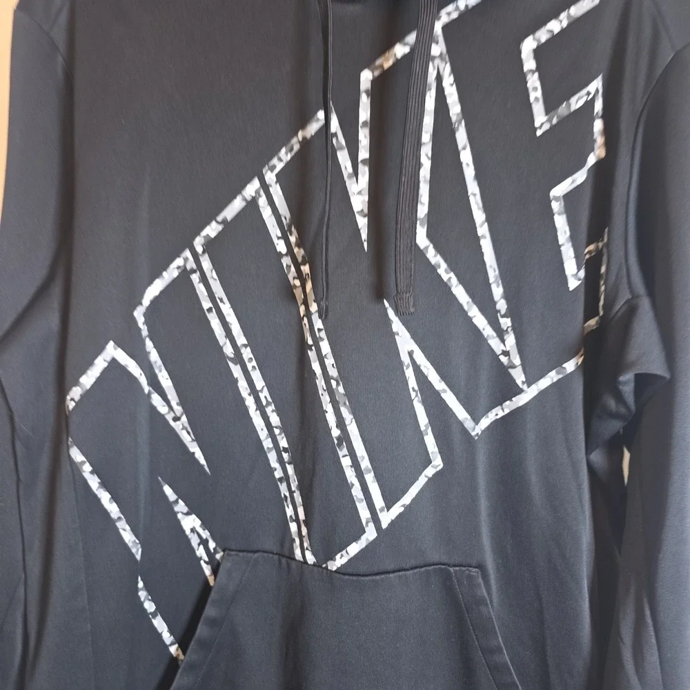 Nike Men's Black Pullover Hoodie with Diagonal Logo - Picture 2 of 8